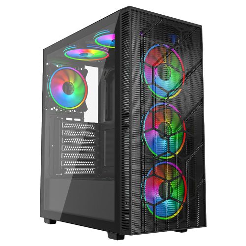 Vida Sirocco V2 Black ARGB Gaming Case w/ Glass Window, ATX,